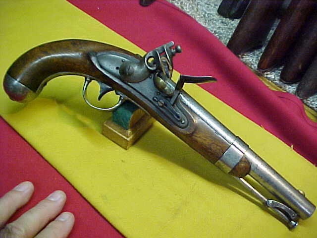 #1528 Asa Waters Model 1836 Flintlock military pistol, 8-1/2” smoothbore barrel, 54caliber